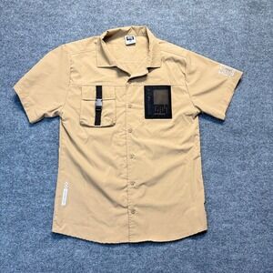 GTL4 Shirt Mens Medium Brown Button Short Sleeve Mesh Zip Pocket Military‎